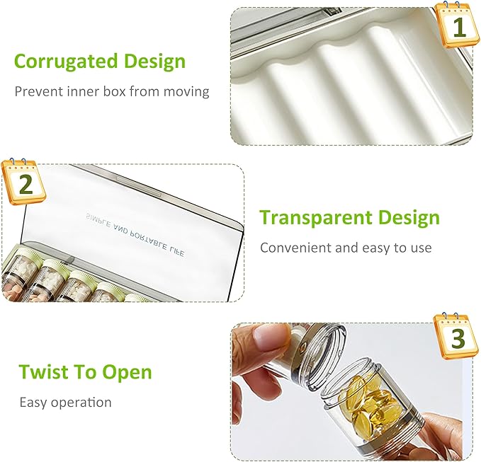 3 Times a Day Pill Organizer 7 Day, Large Weekly Pill Organizer, Weekly Pill Box with 7 Separate Containers, Portable Daily Medicine Planner Case for Medicine Vitamin Fish Oil Supplement(Green)