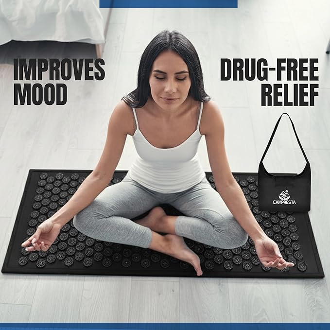 Acupressure Mat and Pillow Set, Linen Cotton Mat with HIPS Spikes for Back/Neck Pain Relief, Sciatic, Headache, Stress and Muscle Relaxation, Full Body Set with Carrying Bag