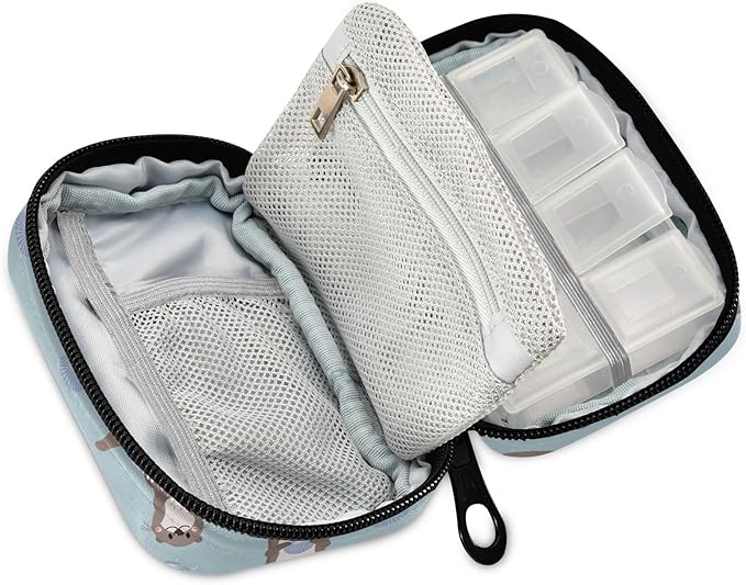 Pill Box Sea Otters 7 Day Pill Case Travel Pill Organizer Bag with Zipper Portable Weekly Vitamin Medicine Supplement Holder Pouch Bag