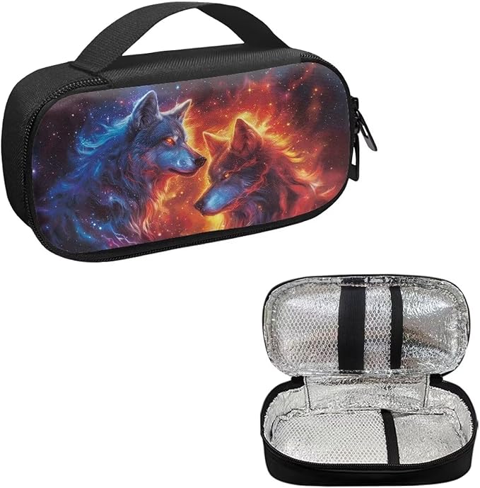 Fire Flame Wolf Insulin Travel Case Diabetic Medication Cooler Bag with Handle to Store Insulin Pen, Lancets, Needles, Glucose Meter, Tester Strips, Easy to Carry