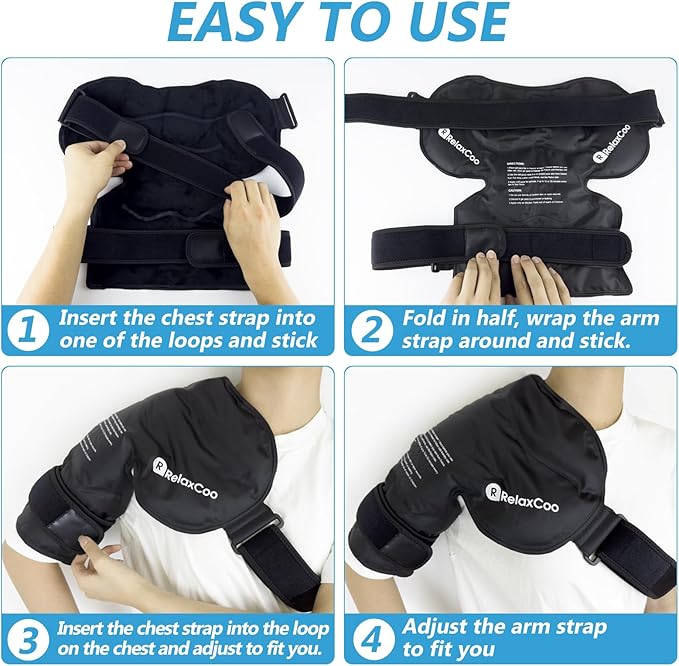 XL Shoulder Ice Pack Rotator Cuff Cold Therapy, Reusable Gel Ice Wrap for Shoulder Injuries & Pain Relief, Bursitis, Tendonitis, Swelling, Recovery for Man and Women Black