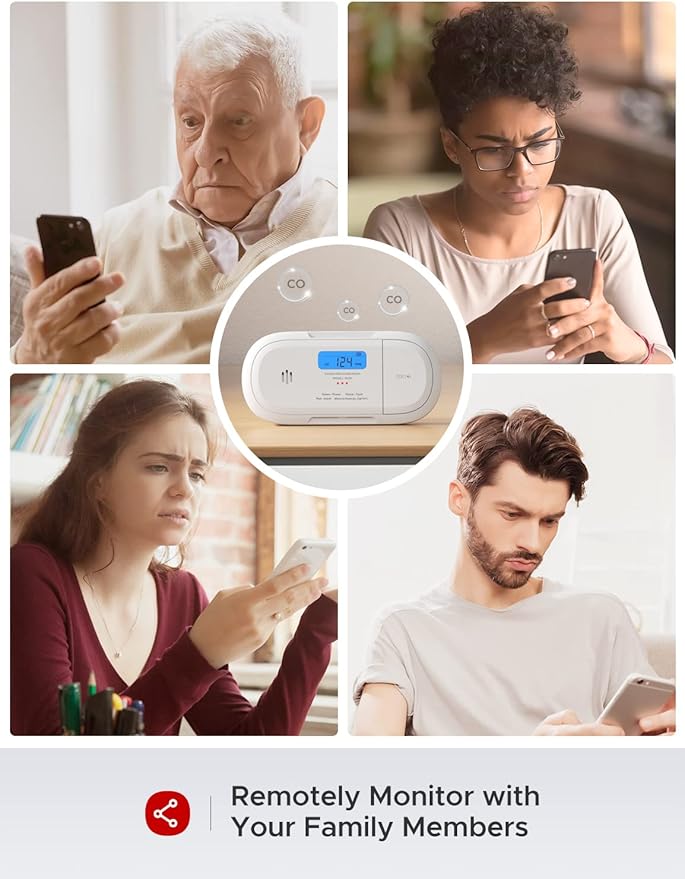 X-Sense Smart Carbon Monoxide Detector, Wi-Fi CO Detector, Real-Time Push Notifications via X-Sense Home Security App, Replaceable Battery, Optional 24/7 Professional Monitoring Service, XC04-WX
