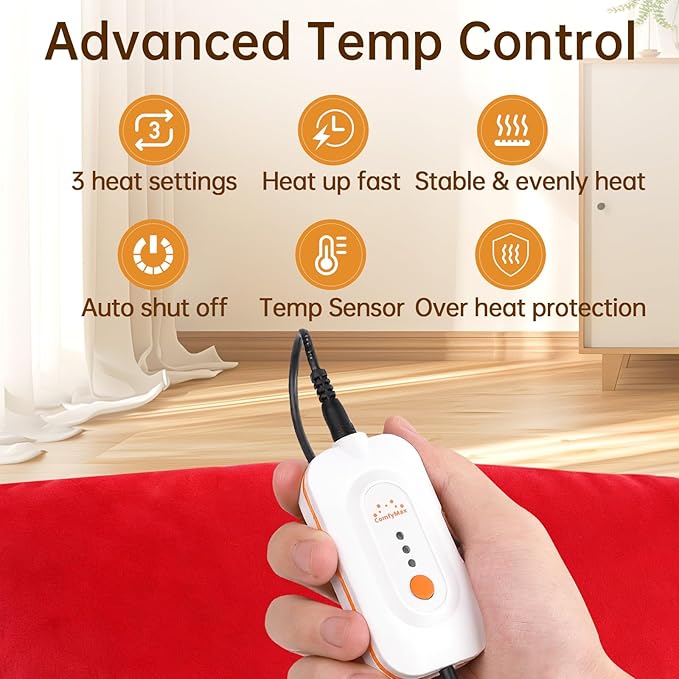 Electric heated pillow, EHPDM02, soft and comfortable, heats fast and even, perfect for cramps, muscle pain, relieving discomfort. Overheat protection, graphene fabric,12.5"x8.5" compact size