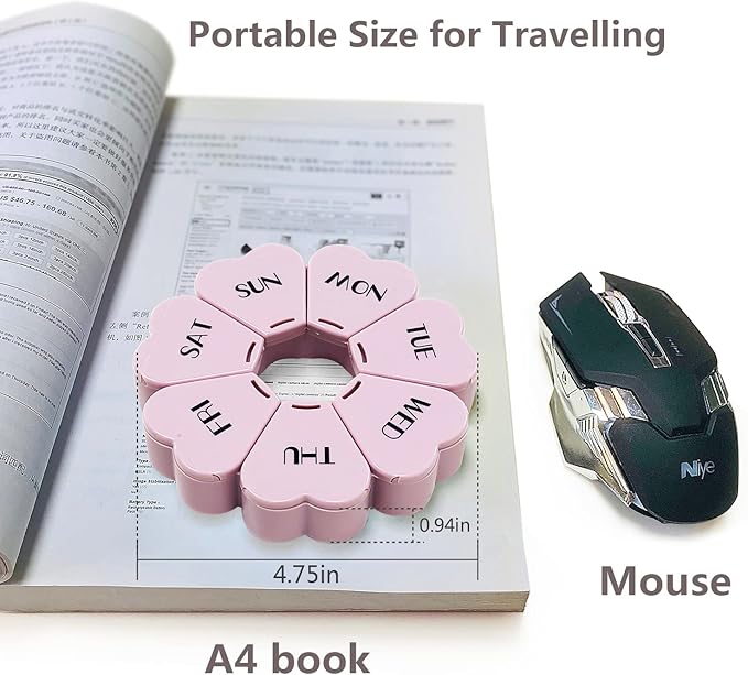 MOLN HYMY Cute Weekly Pill Box 7 Day, Heart Shaped Pill Case Organizer 1 time a Day, Purple Pink Pill Container Once Daily, Large Medicine Dispenser for Vitamin/Fish Oil/Medication/Supplements