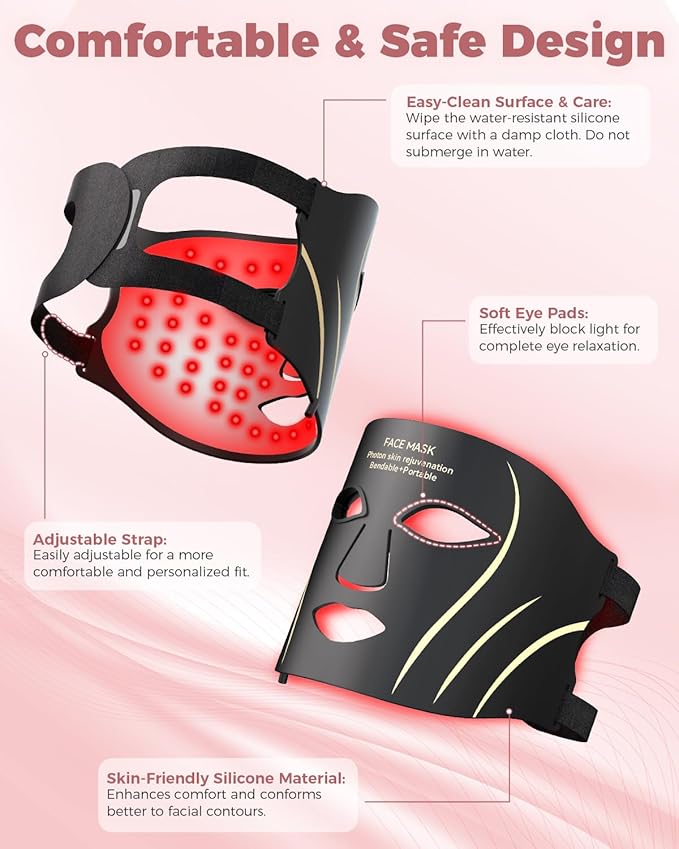 Red Light Therapy Mask for Face, LED Face Mask Light Therapy with Remote, Portable Infrared Light Therapy Skin Care Device with Timer Function for Home & Travel