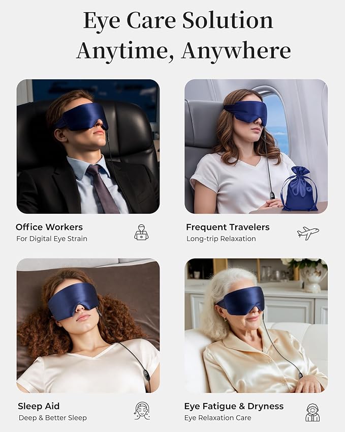 Silk Heated Eye Mask for Dry Eyes: Warm Eye Compress for Stye, Blepharitis & Chalazion - USB Electric Stable Eye Heating Pads for MGD, FSA - HSA Eligible, Ideal for Sleep & Travel