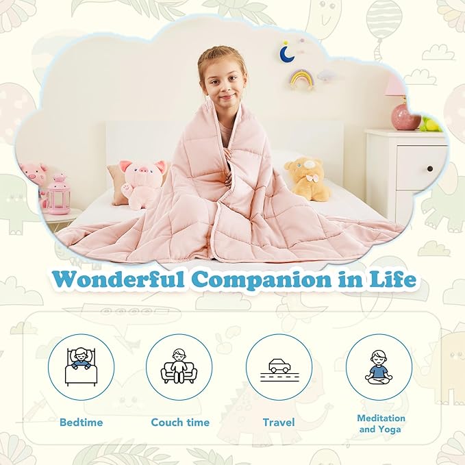 CuteKing Weighted Blanket (10lbs, 40"x60", Pink) Heavy Blanket for 90-100lbs, Weighted Blanket for Cooling & Heating with Premium Glass Beads, Soft Thick Blanket All-Season