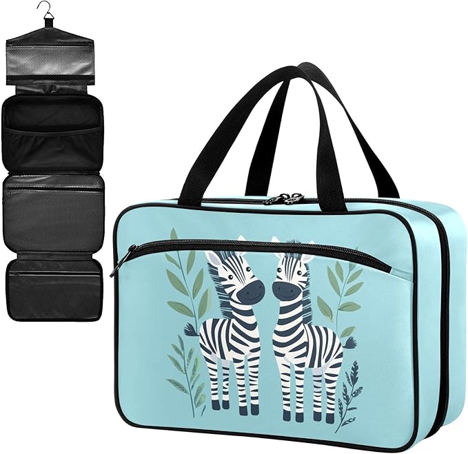 Fustylead Cute Cartoon Zebras and Leaves Empty Travel First Aid Bag Large Home Medication Bag with Zipper for Pills,Vitamin,Fish Oil,Supplements for Women and Men