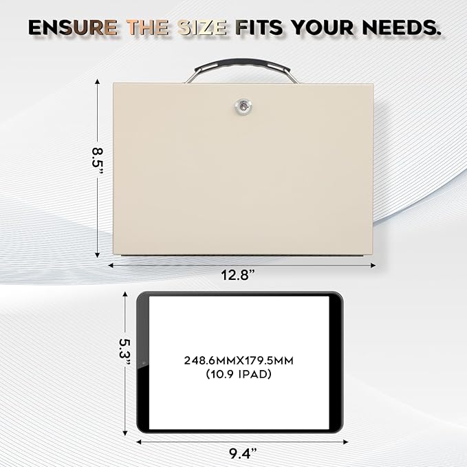 xydled Fire Resistant Safe Fire Safe Box with Key Lock for Home Office Security Storage for Valuables Documents,12.8 x 8.5 x 4.5 Inch,White,Beige