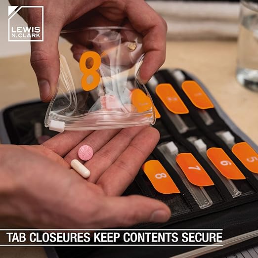 Lewis N. Clark Travel Pill Organizer, Portable Pill Case, Daily Pill Box to Hold Vitamins, Medication, Prescriptions, Or Medicine Storage for Pocket Purse