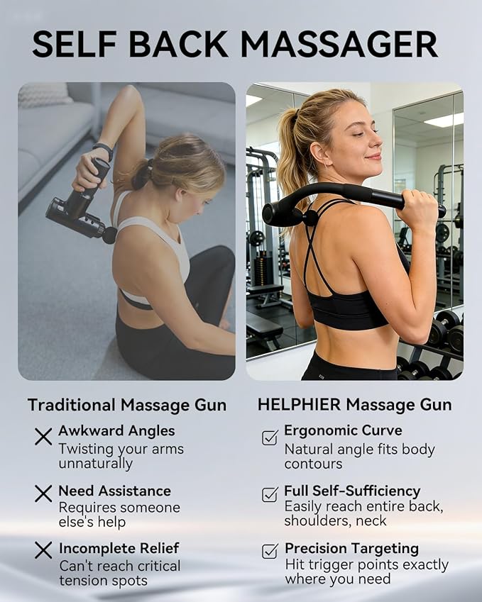 Massage Gun with Extended Handle, Upgraded U-Shaped Back Massager, Reaches Hard-to-Access Muscles, 4 Massage Heads & 4 Speed Levels, Body Massager for Back, Waist, Neck, Shoulder, Leg, Black
