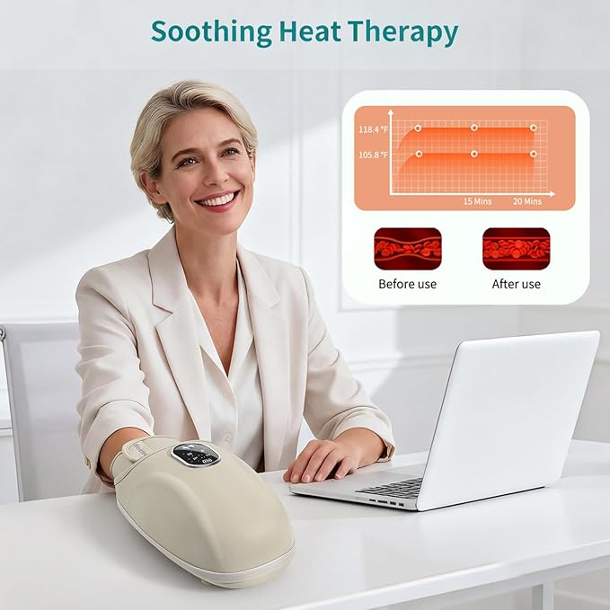 Nekteck Hand Massager with Heat and Compression, Cordless Hand Massager for Arthritis and Carpal Tunnel Wrist-to-Fingers Pain Relief for Women Men, Rechargeable