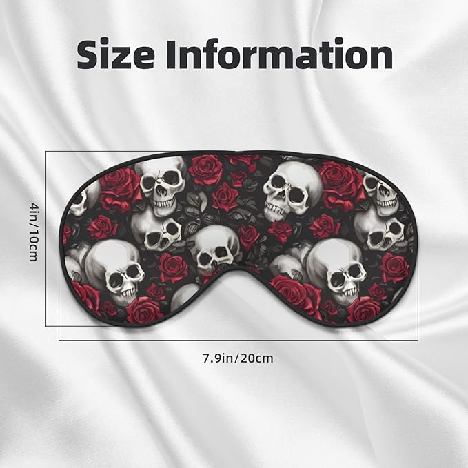 Skulls and Red Roses Sleep Mask Eye Mask with Adjustable Strap Eye Sleep Shade Cover Blocks Light for Women Men Airplane Travel Nap