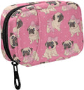 Fustylead Cute Cartoon Pugs Puppies in Pink Ballerina Tutu Bow and Dots Pill Organizer for Purse, Weekly Portable Pill Box with Zipper to Storage Vitamins Fish Oils Medications Supplements