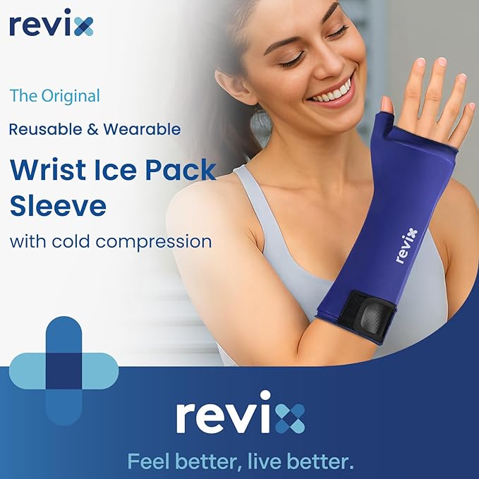 REVIX XL Wrist Ice Pack for Hand - Reusable Cold Pack Wrap with Full-Length Coverage for Hand, Thumb & Forearm, Easy-On Hands Ice Pack Sleeve for Daily Comfort & Post-Workout Recovery