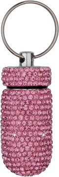 1PCS Bling Crystal Rhinestone Portable Pill Case Pill Container Waterproof Pill Holder with Keychain Glitter Travel Pill Box Small Medicine Dispenser Bottle Storage for Outdoor Camping Travel,B