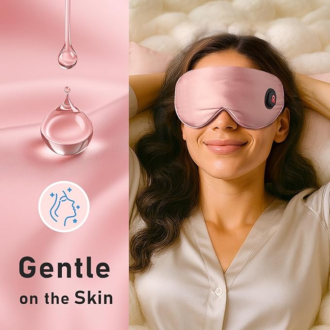 LitBear Heated Eye Mask, Silk Cordless Warm Eye Compress for Dry Eyes, Light Blocking Heat Eye Mask for Women Men, Soft Eye Heating Pad for Dry Eyes, Travel, Rechargeable, Washable Cover (Pink)