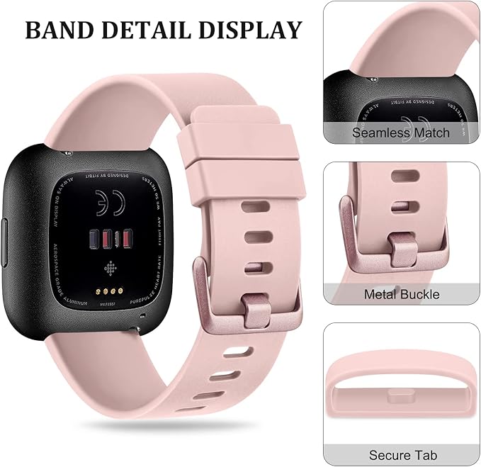 Mugust Sport Bands Compatible with Fitbit Versa 2 / Fitbit Versa/Versa Lite/Versa SE, Classic Soft Silicone Replacement Wristbands Straps for Fitbit Versa 2 Smart Watch Women Men (Large,Light Pink)