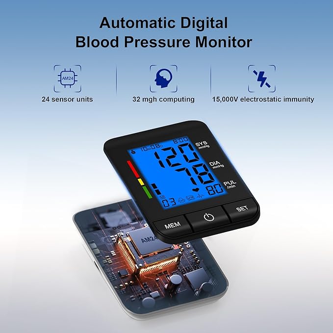Automatic Upper Arm Blood Pressure Monitor for Home Use with 9-17in & 13-21in L/XL/Extra Large Cuff, Accurate Measurement Guidance, Portable Fit Big Arms BP Machine