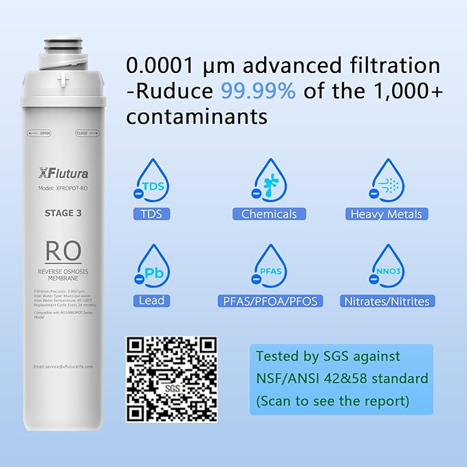 RO100ROPOT Series RO Fliter Replacement Cartridge Compatible with Bluevua RO100ROPOT, RO100ROPOTUV Series Water Filter, 2-Year Replacement Cartridge, 3rd Stage (1 Pack)