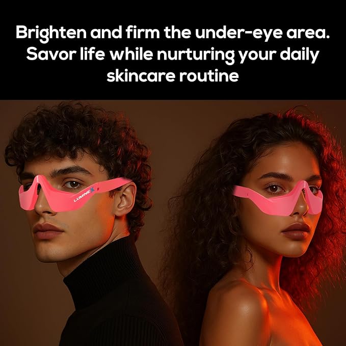 Under-Eye Red Light Therapy Device, & Microcurrent Eye Massager, Puffiness, Eye Bags - Red Light Therapy Glasses for Reducing Wrinkles and Fine Lines(Pink)