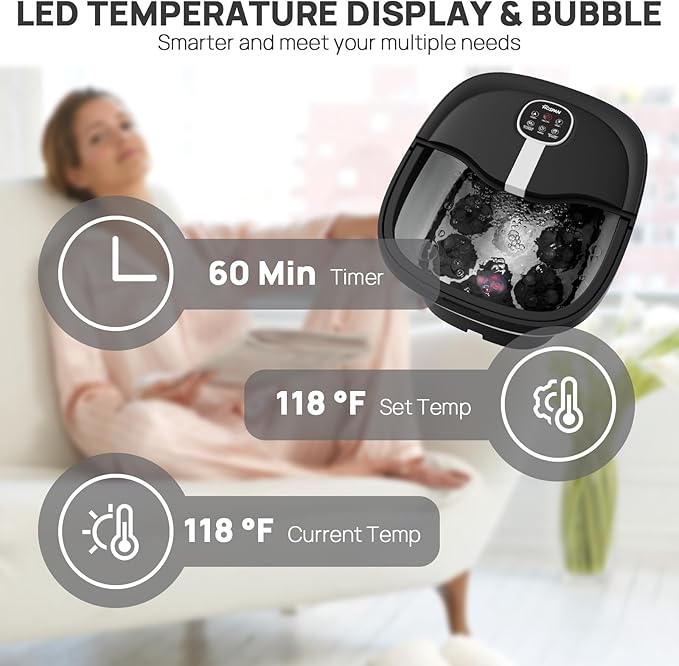 HOSPAN Collapsible Foot Spa Electric Rotary Massage, Foot Bath with Heat, Bubble, Remote, and 24 Motorized Shiatsu Massage Balls. Pedicure Foot Spa for Feet Stress Relief - FS02A