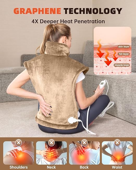 Graphene-Infused Heating Pad for Neck Shoulder and Back,Birthday Gifts for Women Men Dad, Weighted Electric Neck Shoulders Heat Pad for Pain Relief, 24"x33", ETL Certified