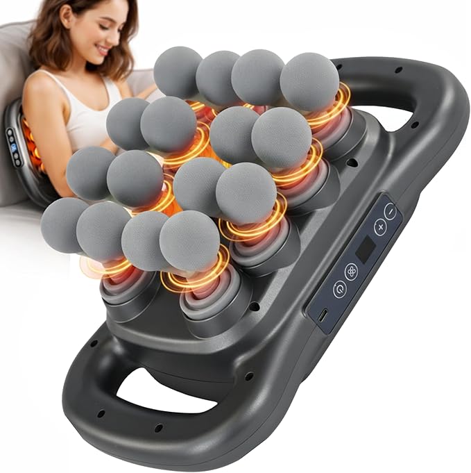 16-Head Deep Tissue Body Massager with Heat, 3 Modes & 30 Intensities, Multi-Head Back Massager for Full Body Relief, Quiet Percussion Massager for Back, Neck, Legs, Waist,2600mAh Battery