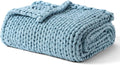 YnM Cooling Weighted Blanket, 100% Cotton Handmade Chunky Knitted Blanket, Weighted Lap, Breathable Heavy Blankets, Machine Washable Throw for Sleep or Home Decor (Sky Blue, 25x35 Inch, 3lbs)