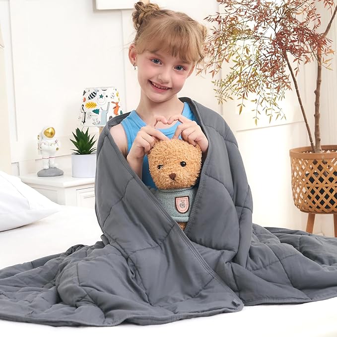 Weighted Blanket Kids 10lbs, 40"x60", Twin Size Cooling Heavy Throw Blanket for 80-120lbs, Microfiber Soft Thick Big Blankets Weighted Comforter Breathable Gift for Sleeping, Grey