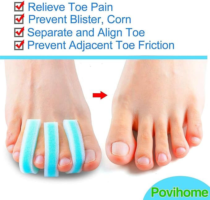 Povihome 20 Pack Foam Toe Spacers(2/5" Thick), 3-Layer Toe Separators - Large Size - to Align Crooked, Overlapping Toe, Relieve Corn, Blister and Reduce Irritation