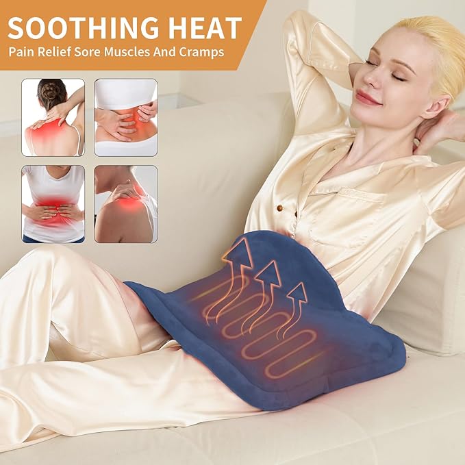 Heating Pad for Neck and Shoulders and Back Pain Relief, Weighted Heat Pad with Dry&Moist Heat, Neck Heating Pads 4 Heat Settings, Auto-Off, Christmas Gifts for Women Mom Dad, 19'' x 22'', Denim Blue