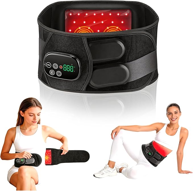 Red Light Therapy Belt for Back & Waist, 660nm 850nm Wearable Red Light Belt with Heat & Vibration, Rechargeable 5000mAh Cordless Heating Pad, 46 LEDs