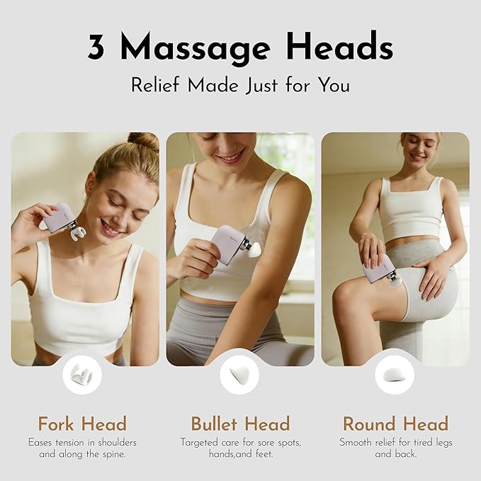 Mini Massage Gun Pro – Portable Deep Tissue Percussion Massager with Smart Pressure Sensor, Quiet Motor, Muscle Relaxation for Neck, Back & Legs, USB-C Rechargeable, Light Purple Color