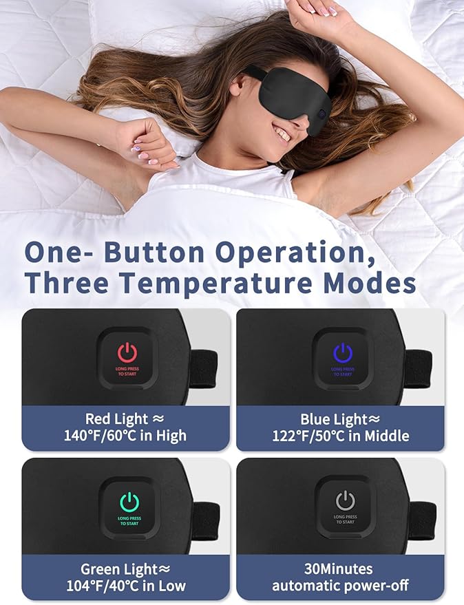 Upgraded 3 Temperature Modes Silk Heated Eye Mask Cordless,Rechargeable Warm Eye Heating Pad No Pressure for Dry Eyes, Sleep Eye Mask Christmas Gift for Men Women (Black)