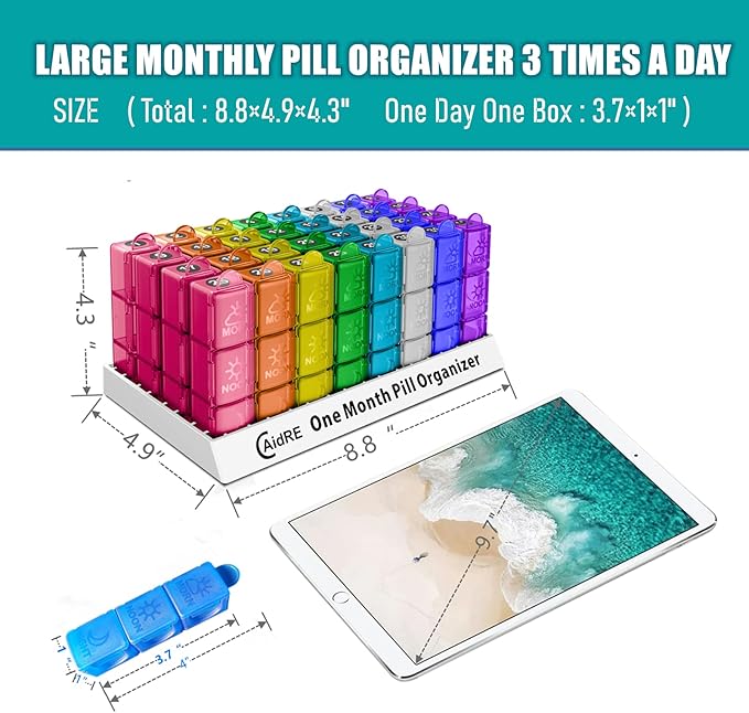 Monthly Pill Organizer 31 Day 3 Times a Day – One Month Pill Box for Medications, Fish Oil, Vitamins & Supplements – 30 Day Daily Pill Case Organizer