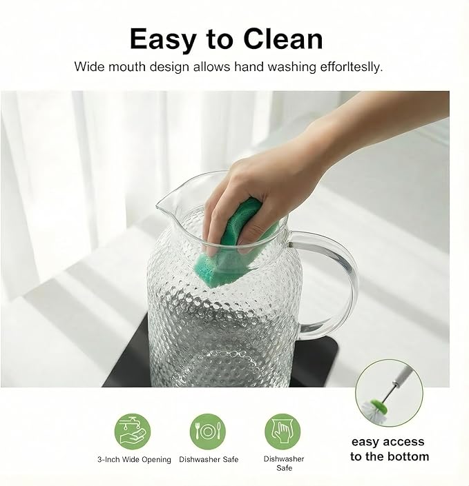 Glass Pitcher with Lid,3 Liter 101oz Glass Water Pitcher, Iced Tea Pitcher, Cold/Hot water jug,Large Jug for Coffee, Juice and Homemade Beverage（Free anti-scratch pad）