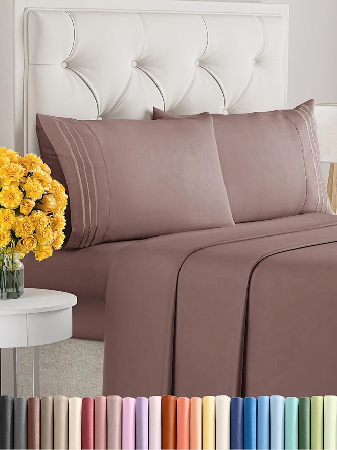 Full Size 4 Piece Sheet Set - Extra Soft, Breathable & Cooling Sheets - Hotel Luxury Durable Bed Sheets for Women And Men - Deep Pockets, Easy-Fit & Wrinkle-Free Sheets - Clay Oeko-Tex Bed Sheet Set