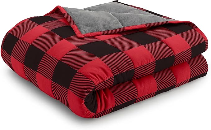 Ella Jayne - Luxury Reversible Weighted Blanket for Adults, Queen/King/Twin Size, Heavy Black/Red - 15lb