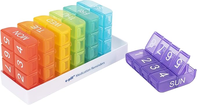 e-Pill 8 Times a Day x 7 Day Weekly Pill Organizer, Vitamin and Medicine Box - Multicolor
