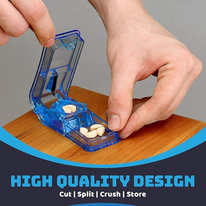 Pill Cutter - (Pack of 3) - V- Grip Pill Crusher and Cutter for Vitamins, Big & Small Pills, and Medication - Transparent Pill Splitter with Pill Holder Case to Split