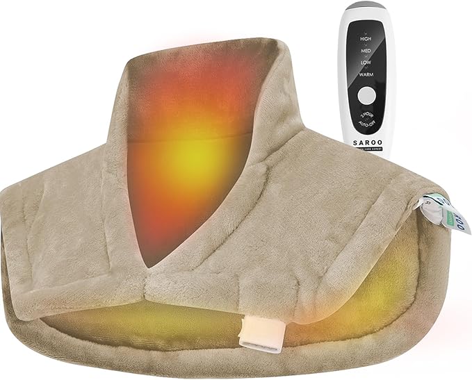 Heating Pad for Neck and Shoulders and Back Pain Relief, Weighted Heat Pad with Dry&Moist Heat, Neck Heating Pads 4 Heat Settings, Auto-Off, Christmas Gifts for Women Men Mom Dad, 19'' x 22'', Camel