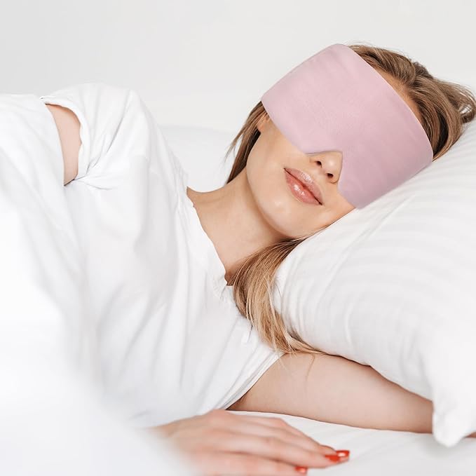 FRESHME Weighted Sleep Mask for Women - Pink Oversize Large (0.7lb/11oz) Cotton Heavy Blackout Face Eye Mask Cover Pillow with Nose Pad for Men Women Deep Sleeping Night