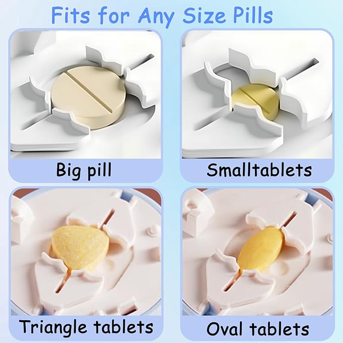 1/3 Pill Cutter with Storage, Professional 1/2 & 3 in 1 Pill Splitter for Small or Large Pills, Precise & Easy Stainless Steel Blade (Blue)