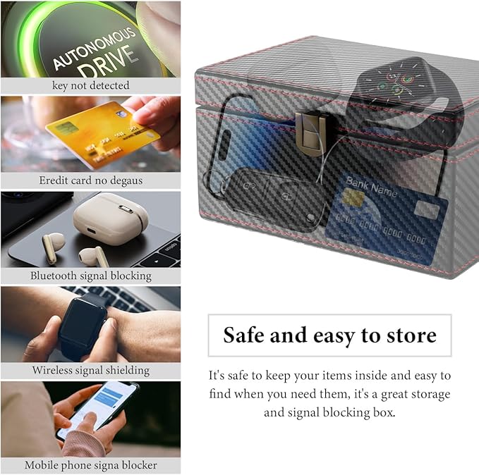 Faraday Box for Car Keys, Carbon Fiber Key Fob Protector RFID Signal Blocking Box, Anti-Theft Shielding Cage Signal Blocker for Keyless Fobs Phones, Car Accessories