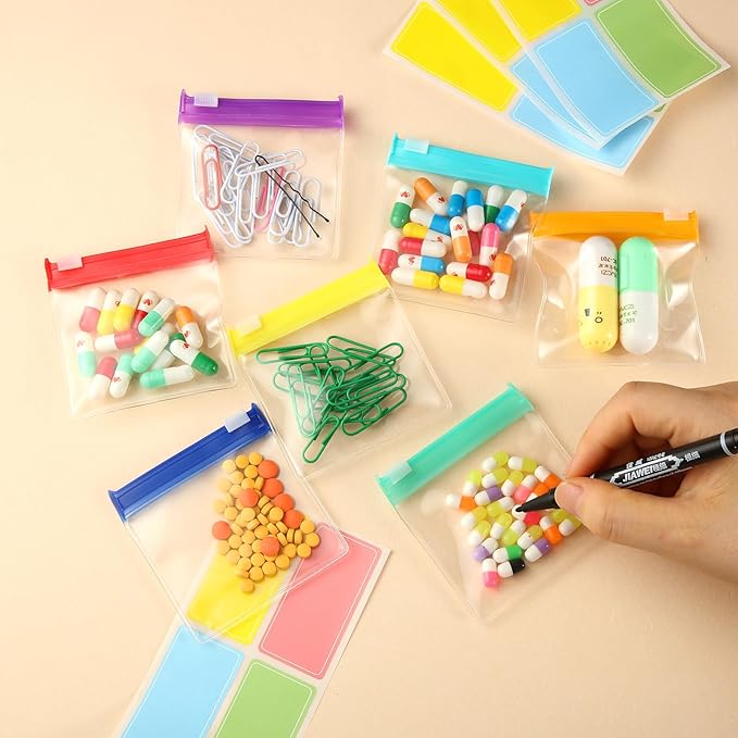 39 Pcs Pill Pouchs Zippered Pill Bags for Travel Reusable with 28Pcs Small Pill Organizer Pouches and 10pcs Sticker for Medicine Organizer Bags