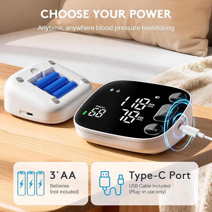 Blood Pressure Monitor Automatic Upper Arm BP Machine for Home Use with Bluetooth App Sync 2x120 Memory Accurate Reading, Large LED Backlit Display Adjustable Cuff 8.7"-16.5" with Storage Bag