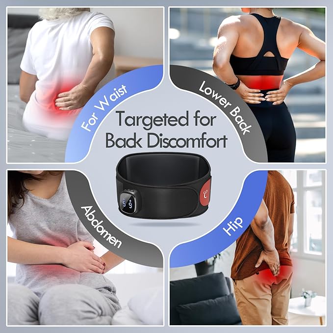 Comfytemp Cordless Portable Heating Pad with Massager for Lower Back Soothing, FSA Eligible HSA 9 Heat 5 Vibration 3 Intensity, Rechargeable Wireless Heated Waist Belt App Control, Gifts for Mom Dad