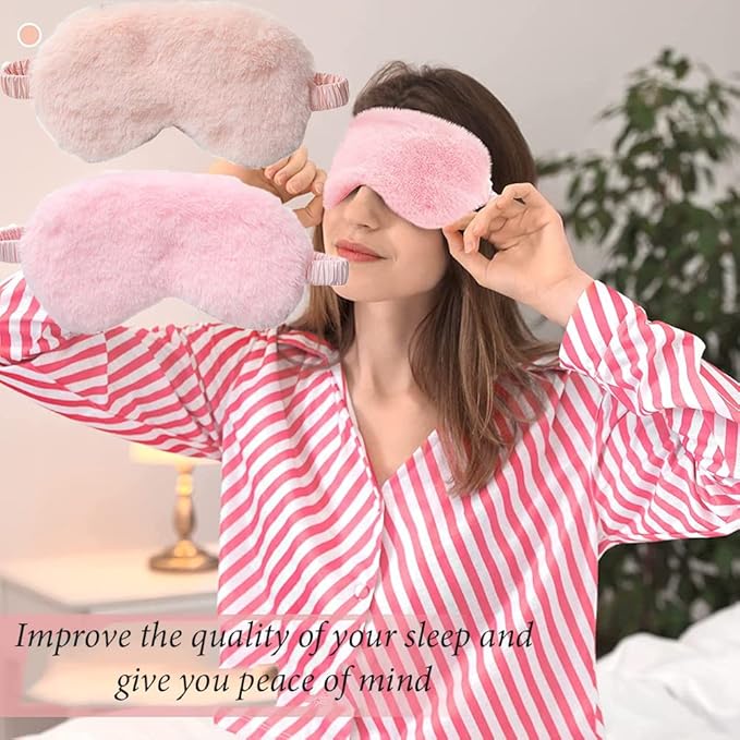 AKOAK 1 Pack Plush Sleep Eye Mask, Soft and Comfortable, Breathable Light Blocking Sleep Protector, Suitable for Adults, Children, Birthday Party Gifts (Pale Pinkish Grey)