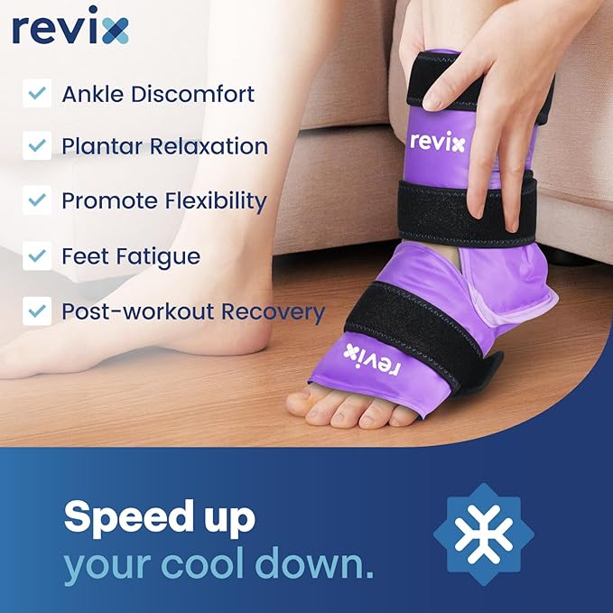 REVIX Ankle Ice Pack Wrap Reusable Gel Foot Cold Pack for Post-Workout Recovery, Gel Ice Wrap for Plantar Relaxation, Promoting Ankle Flexibility, Purple